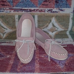 Moccasins - Pink with White Accents
